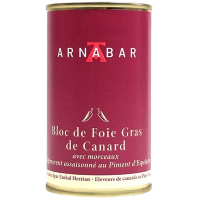 Bloc de foie gras avec morceaux et piments d’Espelette