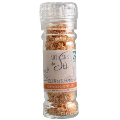 Sel fin de Guérande au Piment d’Espelette – Moulin Rechargeable 80g – Artisans du Sel