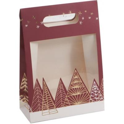 Sac cartonné rouge à motifs de Noël