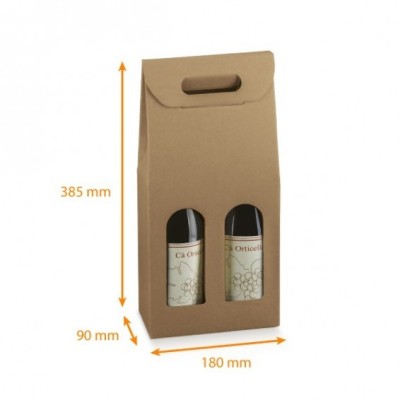 Boîte pour deux bouteilles de vin avec poignées et fenêtres, emballage cadeau