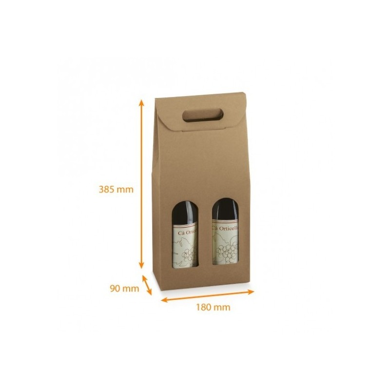 Boîte pour deux bouteilles de vin avec poignées et fenêtres, emballage cadeau
